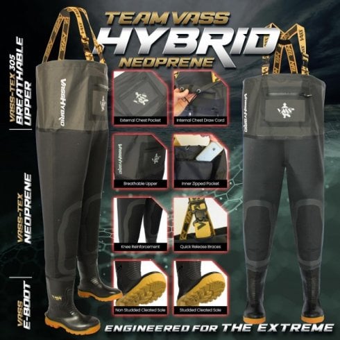 Vass Team Hybrid Neoprene Breathable Chest Wader SZ12